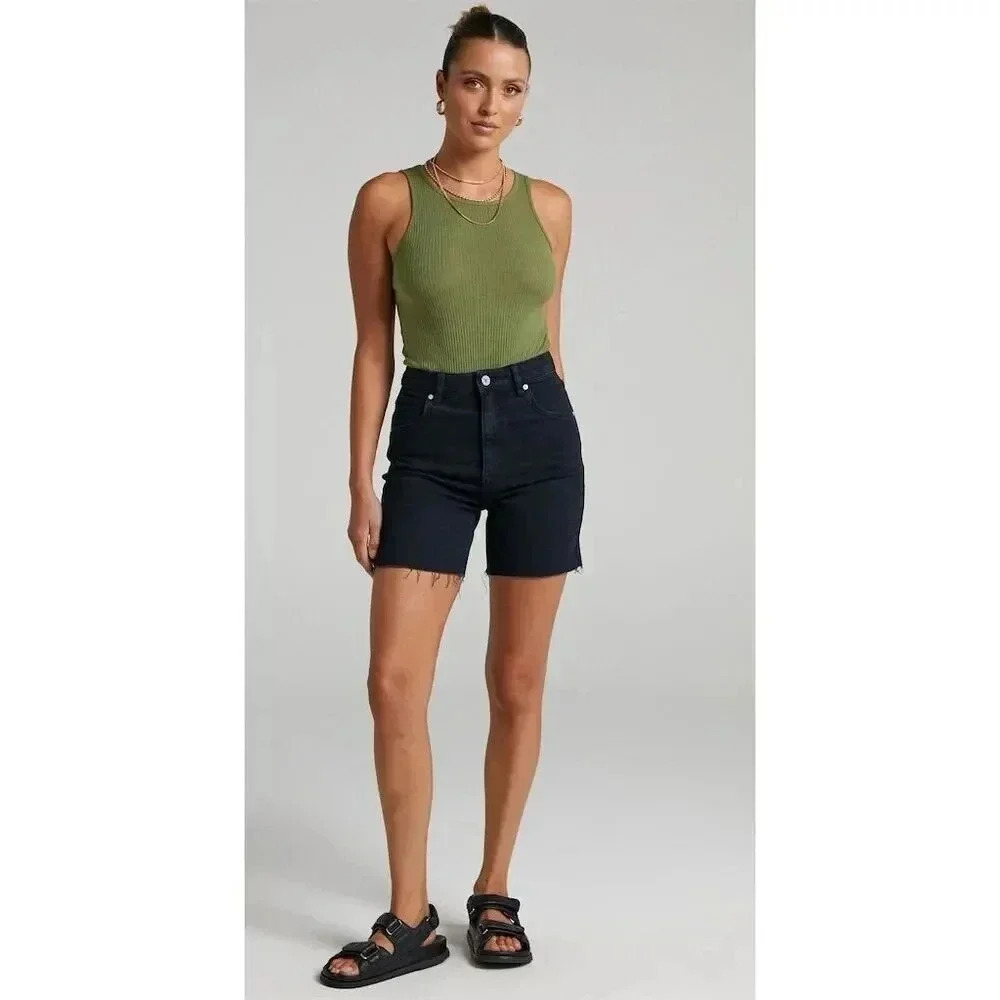 Abrand Women's Black High‎ Rise Denim Cut-Off Shorts Size 10 Claudia cut off